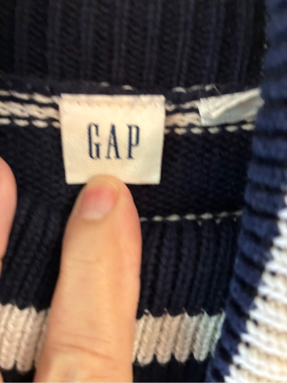 GAP Navy Ivory Striped Cotton Turtleneck Sweater M Coastal French Nautical - Picture 5 of 7
